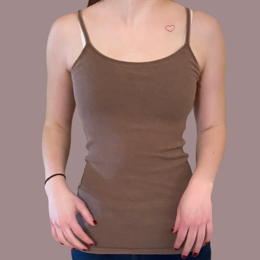 Tight light knit brown tank top